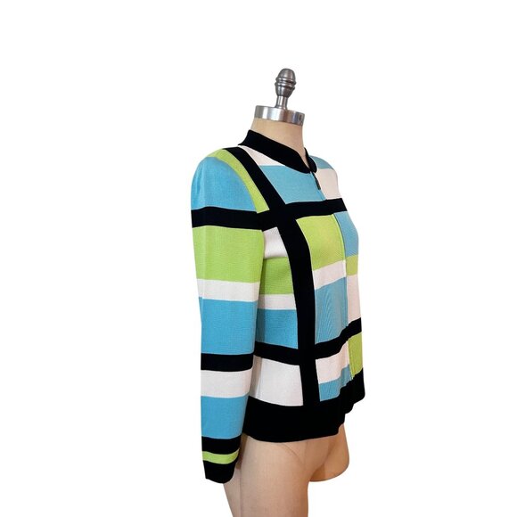 Ming Wang PS Womens Color Block Acrylic Zip Front Cardigan Sweater Petite Small - Picture 3 of 6